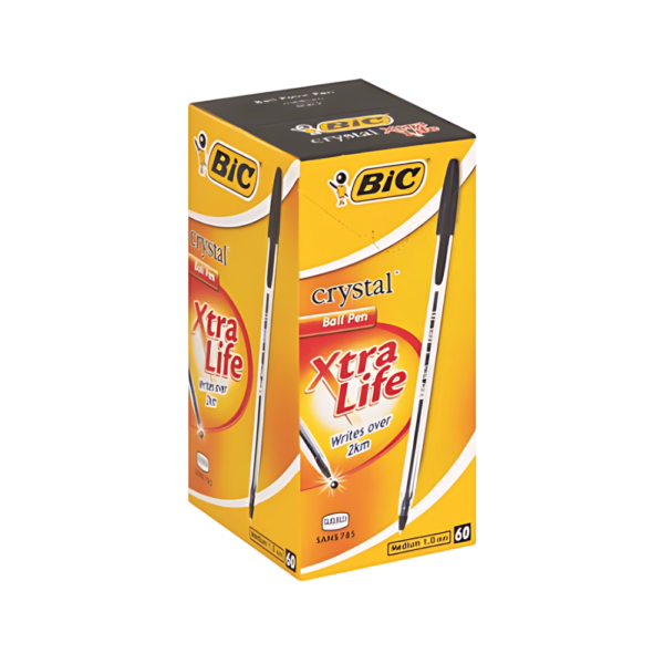 BIC Crystal Medium Xtra Life Black Ballpoint Pens - Box of 60